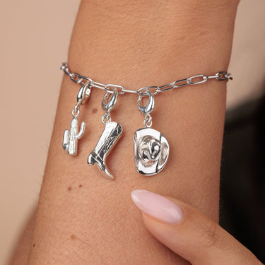 Silver Cactus Charm on Wild West Themed Charm Bracelet
