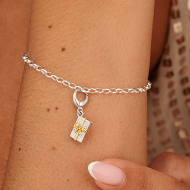 Silver Christmas Present Charm on Charm Bracelet