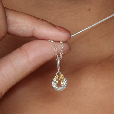 Silver Christmas Wreath Charm Necklace | Christmas Pendant Necklace