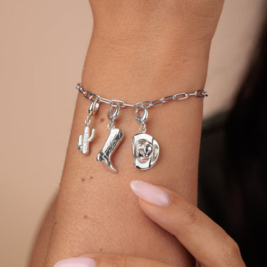 Silver Cactus, Cowboy Hat & Boot Charm on Charm Bracelet