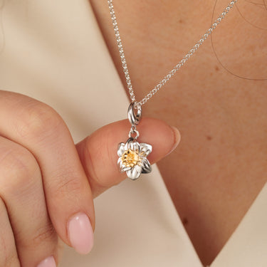 Silver Daffodil Flower Charm Necklace | March Birth Flower