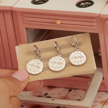 Silver Digestive Biscuit Charms on Miniature Oven Tray