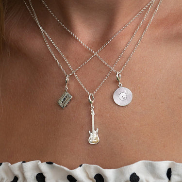 Silver Electric Guitar Charm on silver necklace | Music-Themed Charm Jewellery | Lily Charmed
