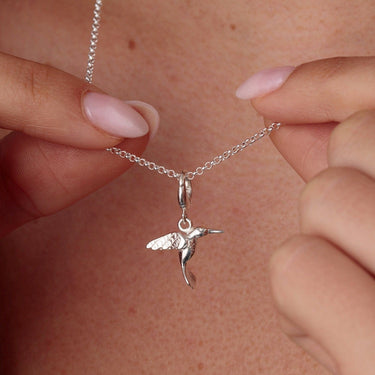 Silver Hummingbird Charm on silver necklace | Bird  Charms by Lily Charmed