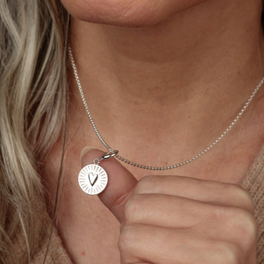 Silver Heart Circle Charm on Necklace Chain