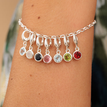 Silver Birthstone Charms on Silver Charm Bracelet