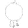 Silver Ocean Themed Charm Bracelet with clam shell, pearl & turtle charms
