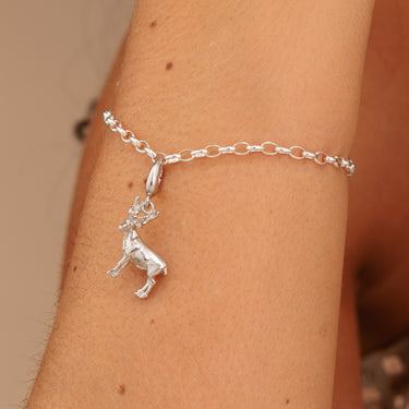 Silver Christmas Reindeer Charm on Charm Bracelet
