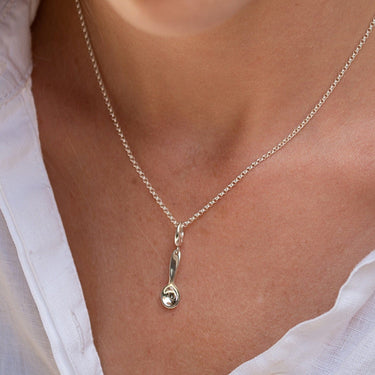 Woman Wearing Silver Spoon Charm Necklace | Teaspoon Pendant 