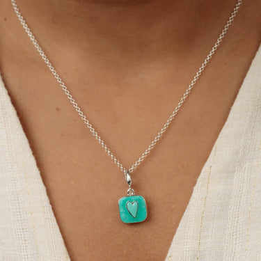 Silver Turquoise Heart Locket Necklace | Square Locket | Lily Charmed
