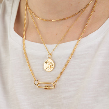 Gold Plated Long Link Carabiner Curb Chain Necklace | Charm Collector Necklaces by Lily Charmed