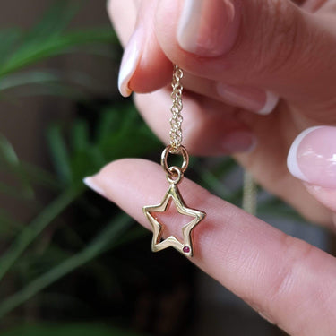 9 Carat Gold Open Star with Ruby Necklace by Lily Charmed