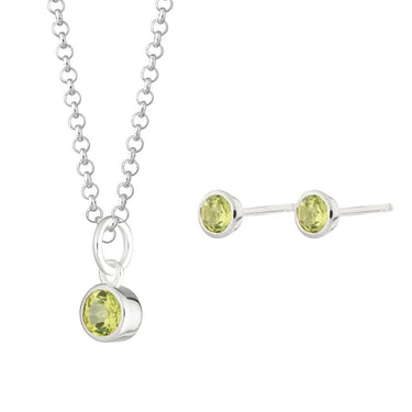 August Birthstone Jewellery Set (Peridot) | August Birthstone Necklace & Stud Earrings by Lily Charmed