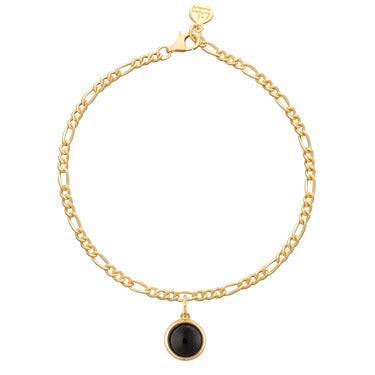 Gold Plated Black Onyx Healing Stone Figaro Charm Bracelet - Lily Charmed