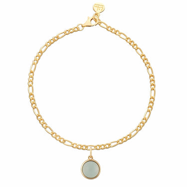 Gold Plated Blue Agate Touchstone Figaro Charm Bracelet - Lily Charmed