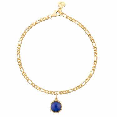 Gold Plated Blue Lapis Touchstone Figaro Charm Bracelet - Lily Charmed