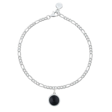 Silver Black Onyx Healing Stone Figaro Charm Bracelet - Lily Charmed