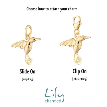 Gold Plated Hummingbird Charm | Slide on or Clip on Bird Charm | Lily Charmed