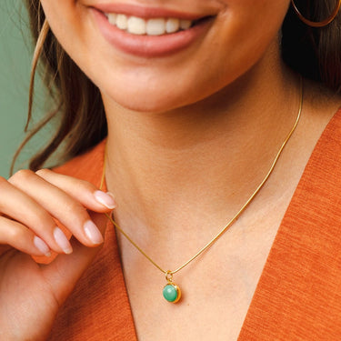 Gold Plated Green Chrysoprase Happiness Healing Stone Necklace - Lily Charmed