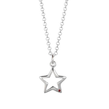 Silver and Ruby Open Star Necklace