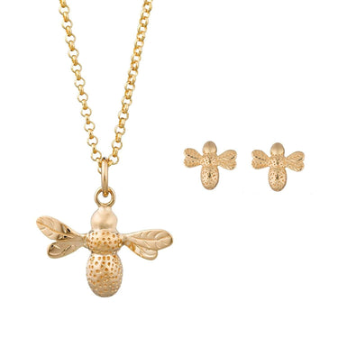 Gold Plated Bee Jewellery Set With Stud Earrings - Lily Charmed