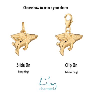 Gold Plated Flying Pig Charm | Good Luck Charm | Lily Charmed
