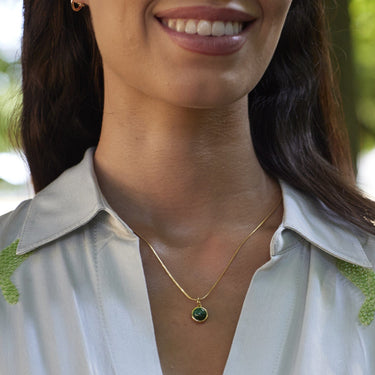Gold Plated Green Malachite Healing Necklace - Lily Charmed