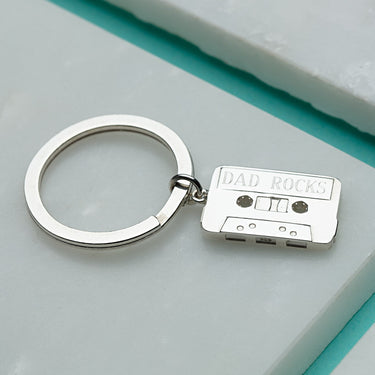 Engraved Silver Cassette Tape Key Ring - Lily Charmed