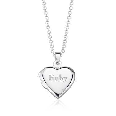 Engraved Silver Heart Locket Necklace - Lily Charmed