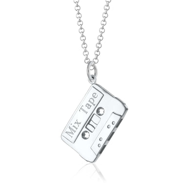 Engraved Silver Cassette Tape Necklace - Lily Charmed