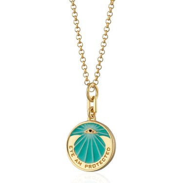 Gold Plated Eye Am Protected Turquoise Coin Necklace | Lily Charmed Necklaces