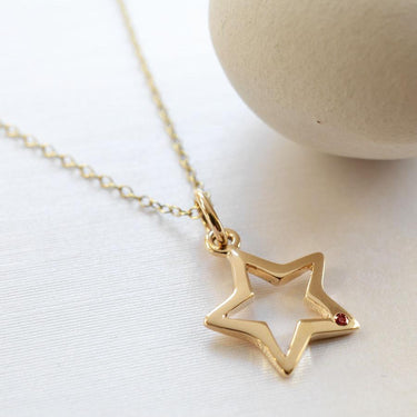 Personalised 9 Carat Gold and Ruby Open Star Necklace - Lily Charmed