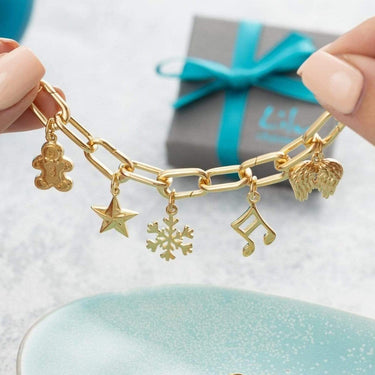 Gold Chunky Hinged Link Charm Bracelet with Christmas Charms by Lily Charmed