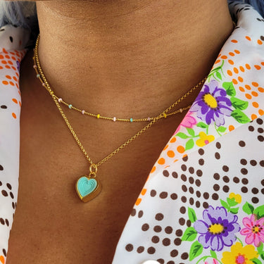 Gold Plated Turquoise Heart Charm Necklace by Lily Charmed