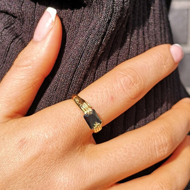 Gold Plated Fede Ring with Black Stone by Lily Charmed