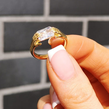 Gold Plated Fede Ring with Clear Stone by Lily Charmed