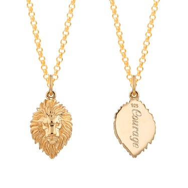 Engraved Gold Plated Lion Head Necklace