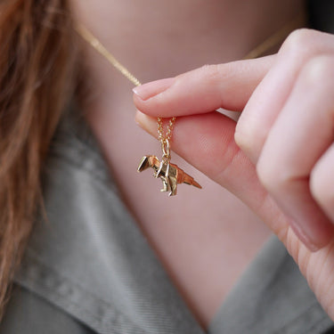 Gold Origami T-Rex Charm Necklace by Lily Charmed