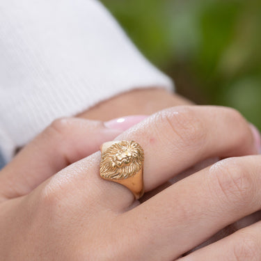 Gold Plated Lion Head Signet Ring