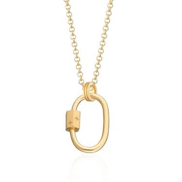 Gold Plated Oval Carabiner Charm Collector Necklace