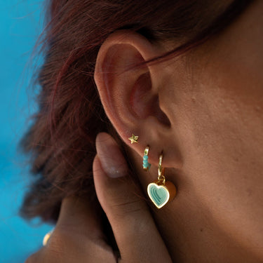 Gold Plated Turquoise Heart Charm Hoop Earrings - Lily Charmed