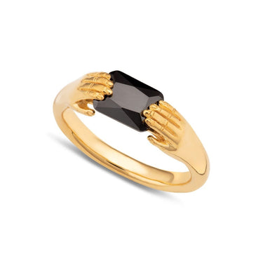 Gold Plated Fede Ring with Black Stone by Lily Charmed