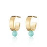 Gold Plated Wide Huggie Earrings with Turquoise Dot | Lily Charmed