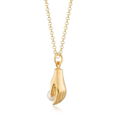 Gold Plated Hand and Pearl Necklace | Lily Charmed