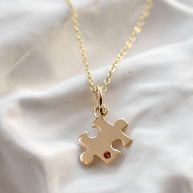 9 Carat Gold and Ruby Jigsaw Necklace | July Birthstone Necklaces by Lily Charmed