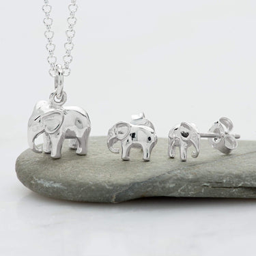 Silver Elephant Jewellery Set With Stud Earrings - Lily Charmed