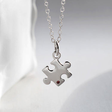 Personalised Silver and Ruby Jigsaw Necklace - Lily Charmed