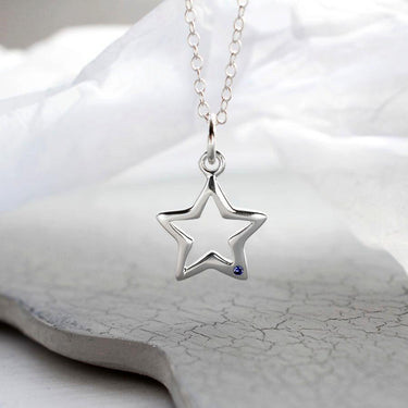 Silver Star Necklace with Sapphire | September Birthstone Necklaces by Lily Charmed