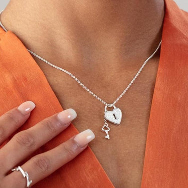 Silver Heart Shaped Padlock and Key Necklace | Lily Charmed