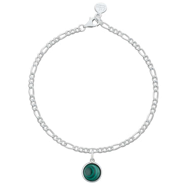 Silver Malachite Healing Stone Figaro Charm Bracelet - Lily Charmed